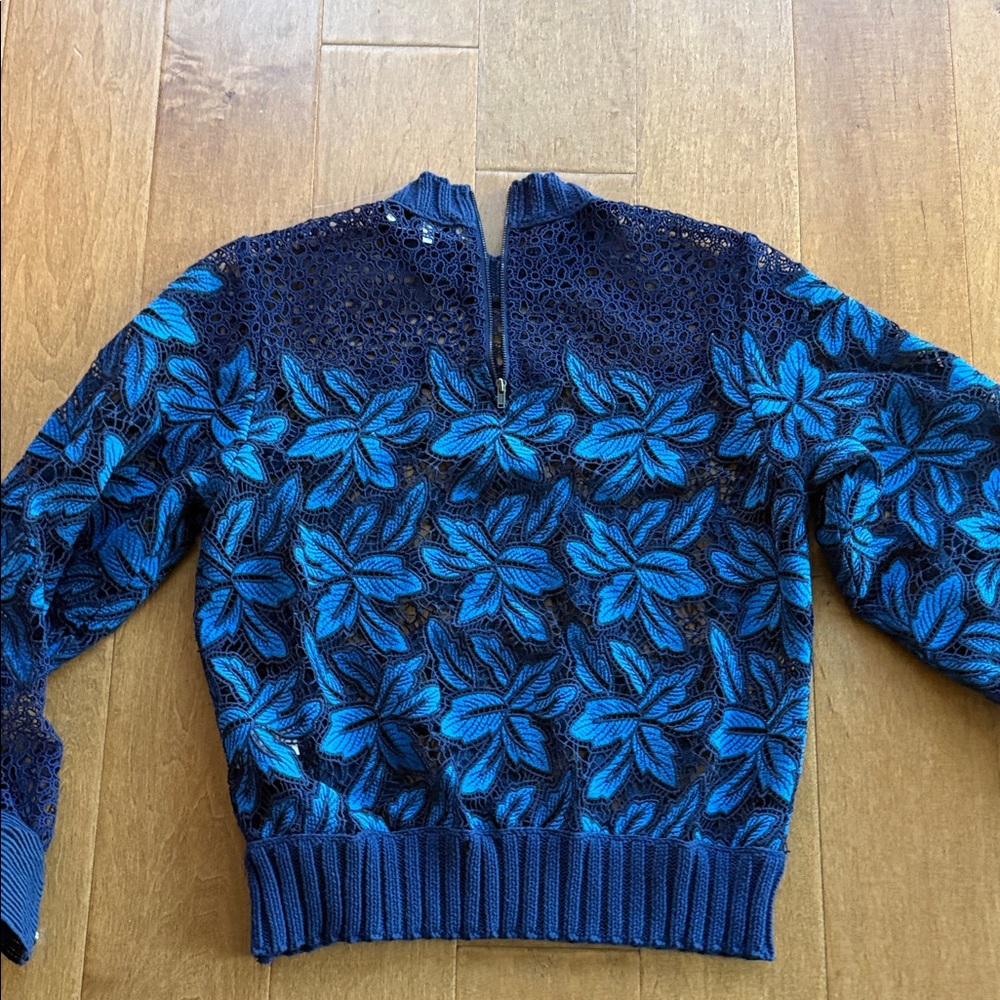 Sea New York Navy & Bright Blue Floral Crochet Sweater